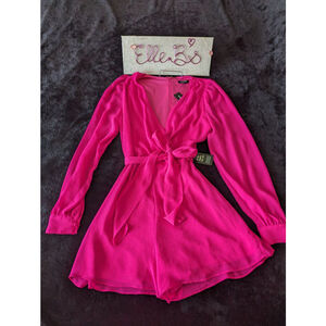 Express Neon Pink Long Sleeve Romper XXS